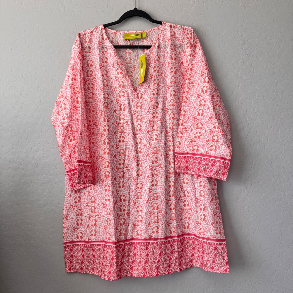 NWT RockFlowerPaper XL Kurta Tunic Pink 3/4 Sleeve Bella Medallion Cotton